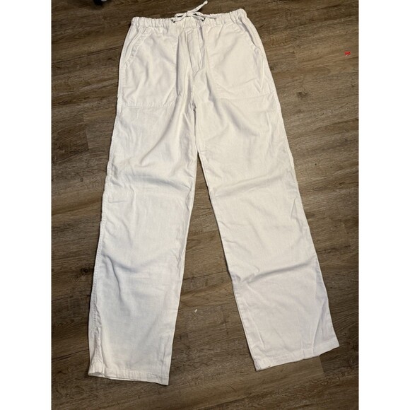 Women's White Linen Casual Pants Full Elastic and Drawstring XL - Picture 1 of 7